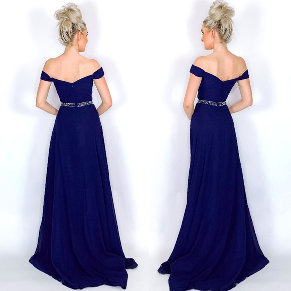 Blue Off Shoulder Prom Dress - Picture 6 of 8